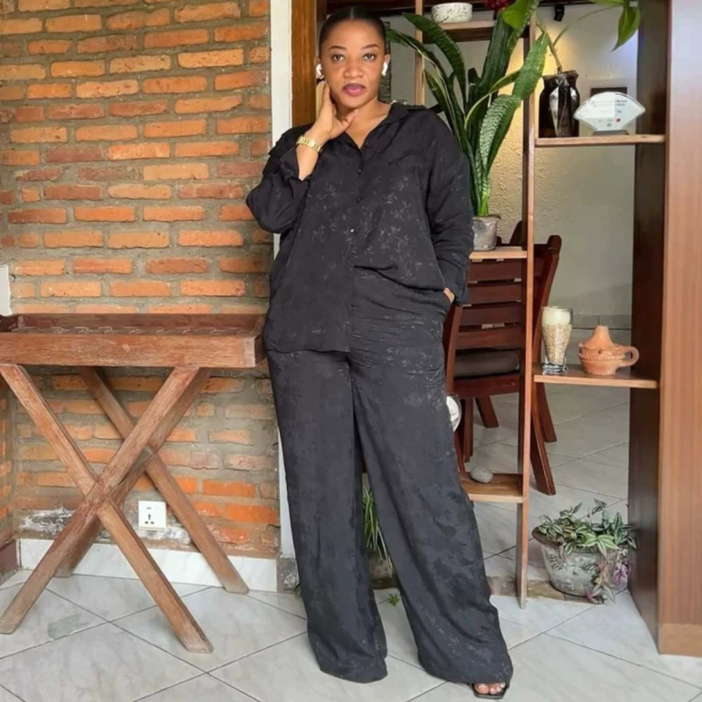 ZARA African Style Womens Plus Size Long Sleeve Loose Shirt High Waist Pants Set